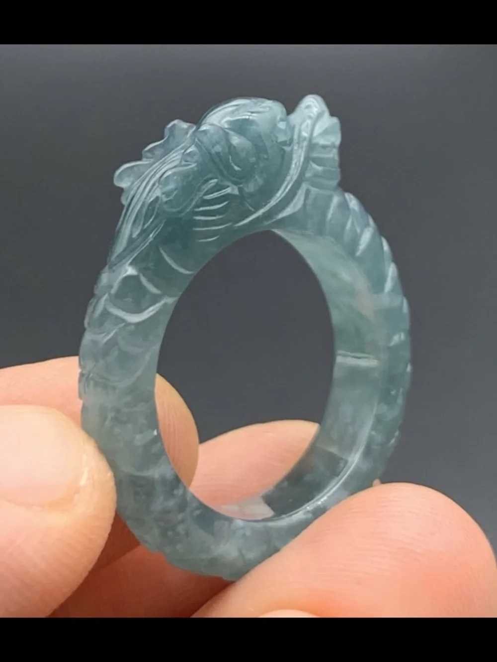 Certificate Jadeite jade Green Protection wealth Dragon Ring Size9